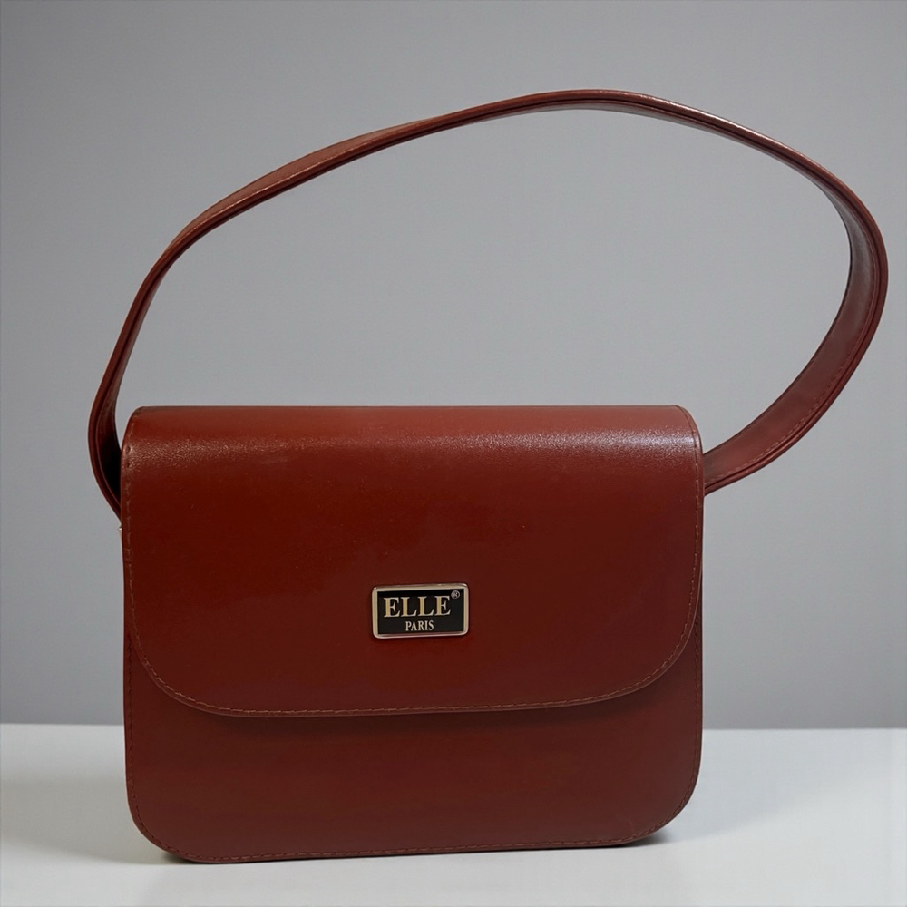 ELLE Paris Shoulder Bag Brick Red Faux Leather Vintage Style Structured Purse